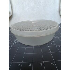 Vintage Tupperware Microwave Steamer Set Translucent Clear Round Bowl Lid 8.5in